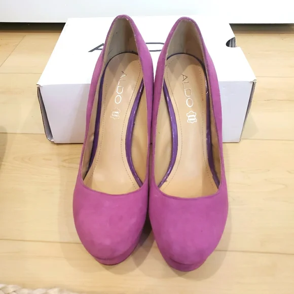 🎀ALDO Womens High Heel Pumps Platform Stiletto Purple Suede Leather - Picture 4 of 4
